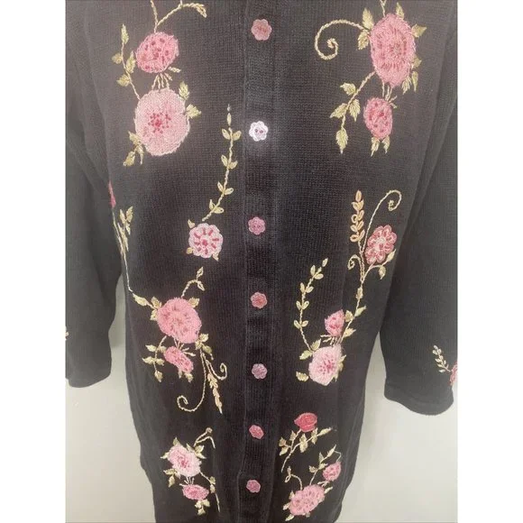Storybook Knits Cardigan Sweater 1X HSN Flowers Embroidery Beaded Floral Maxi
